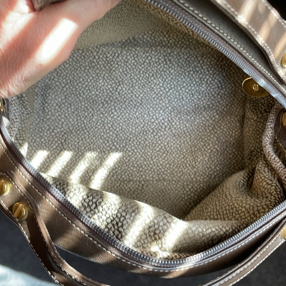 Borbonese Redwall Suede Textured Brown Dual Handle Satchel Bag EUC - Picture 10 of 16